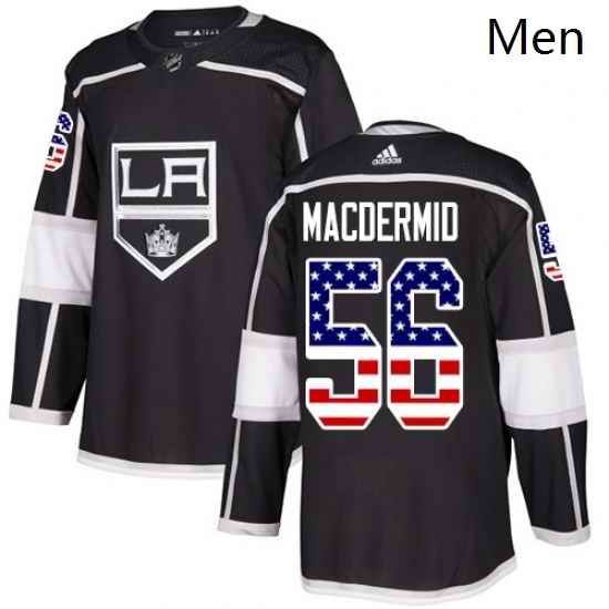 Mens Adidas Los Angeles Kings 56 Kurtis MacDermid Authentic Black USA Flag Fashion NHL Jersey